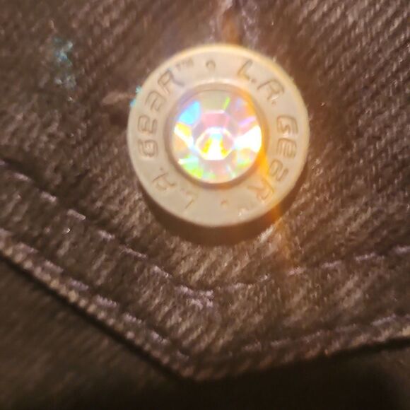 VINTAGE LA GEAR Black Denim Crop Jacket with Sequin Car Design - Picture 3 of 6